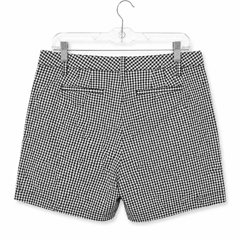 Lands End Shorts Womens 14 Black White Gingham High Rise Stretch Cottagecore